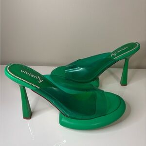 Vivianly Green Clear Strap Floating Platform Heels